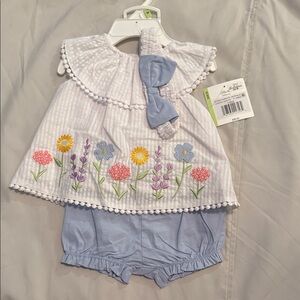 Little Me Floral Embroidered Top & Bloomer Set with Headband (3 mos)